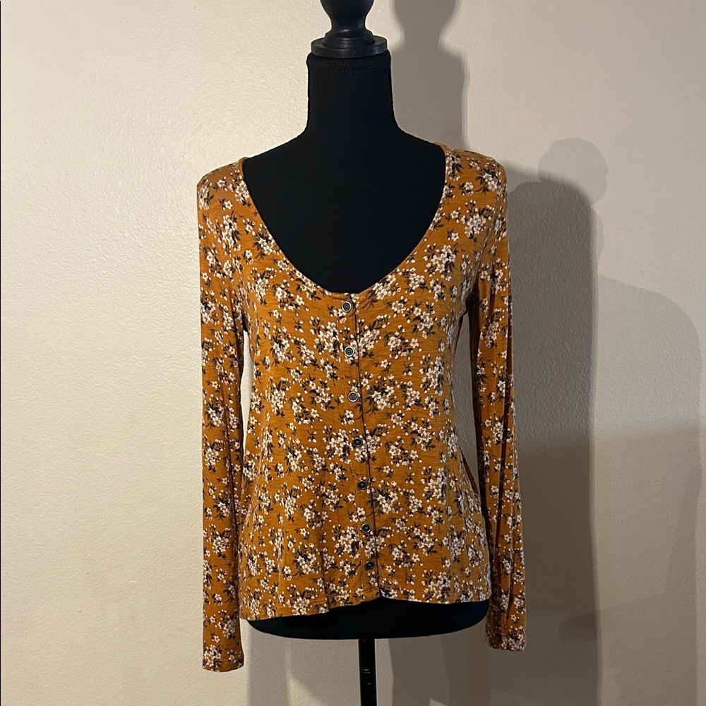 American Eagle Outfitters Mustard Floral Button Down Shirt